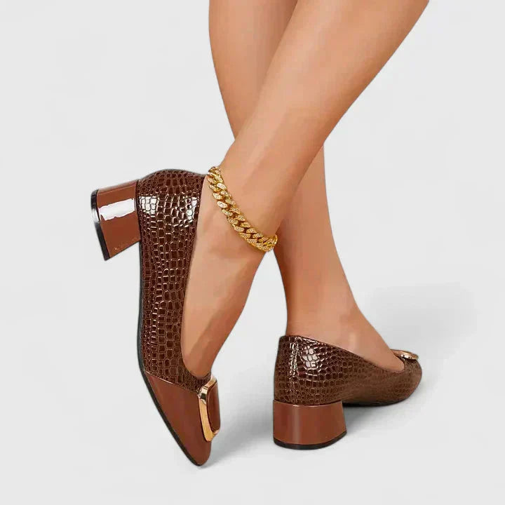 Britney | Womens Smart Casual Loafers With Textured Upper and Block Heel