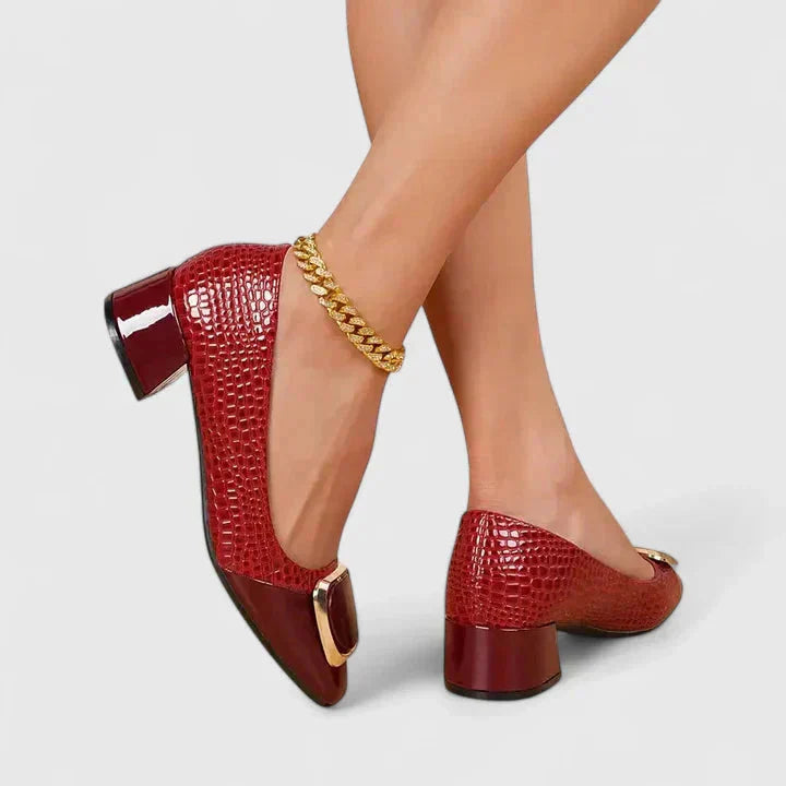 Britney | Womens Smart Casual Loafers With Textured Upper and Block Heel