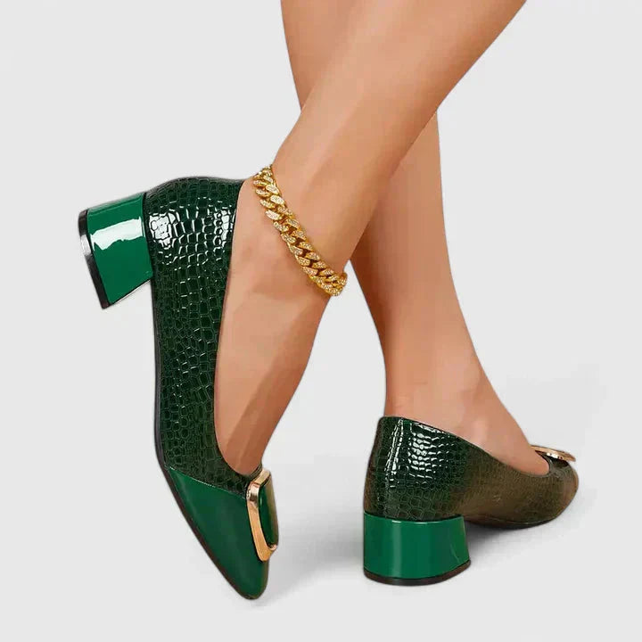 Britney | Womens Smart Casual Loafers With Textured Upper and Block Heel