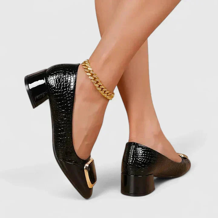 Britney | Womens Smart Casual Loafers With Textured Upper and Block Heel