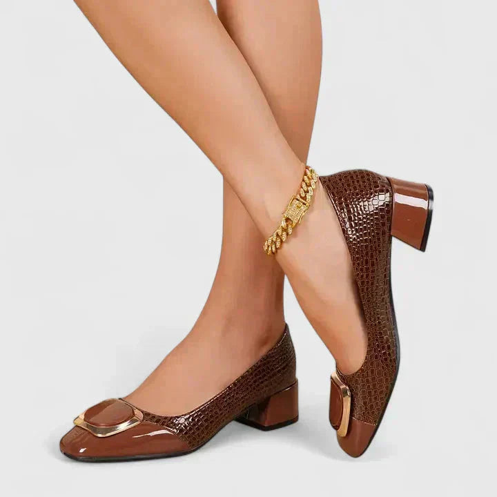 Britney | Womens Smart Casual Loafers With Textured Upper and Block Heel