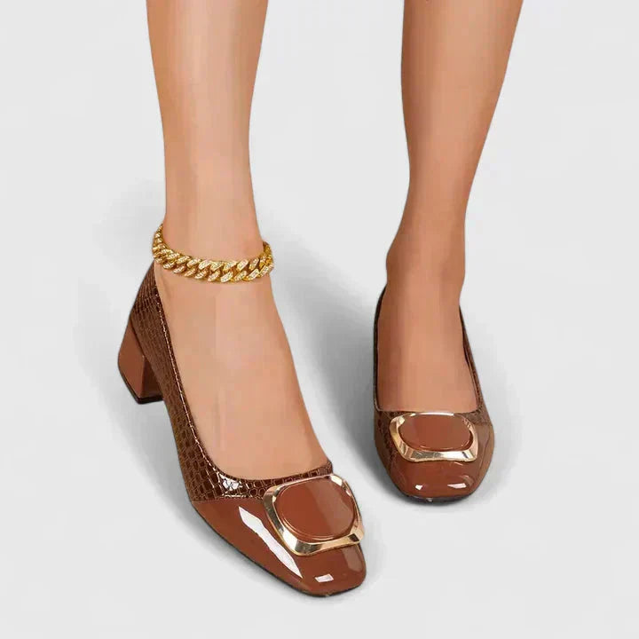 Britney | Womens Smart Casual Loafers With Textured Upper and Block Heel