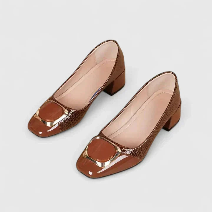 Britney | Womens Smart Casual Loafers With Textured Upper and Block Heel