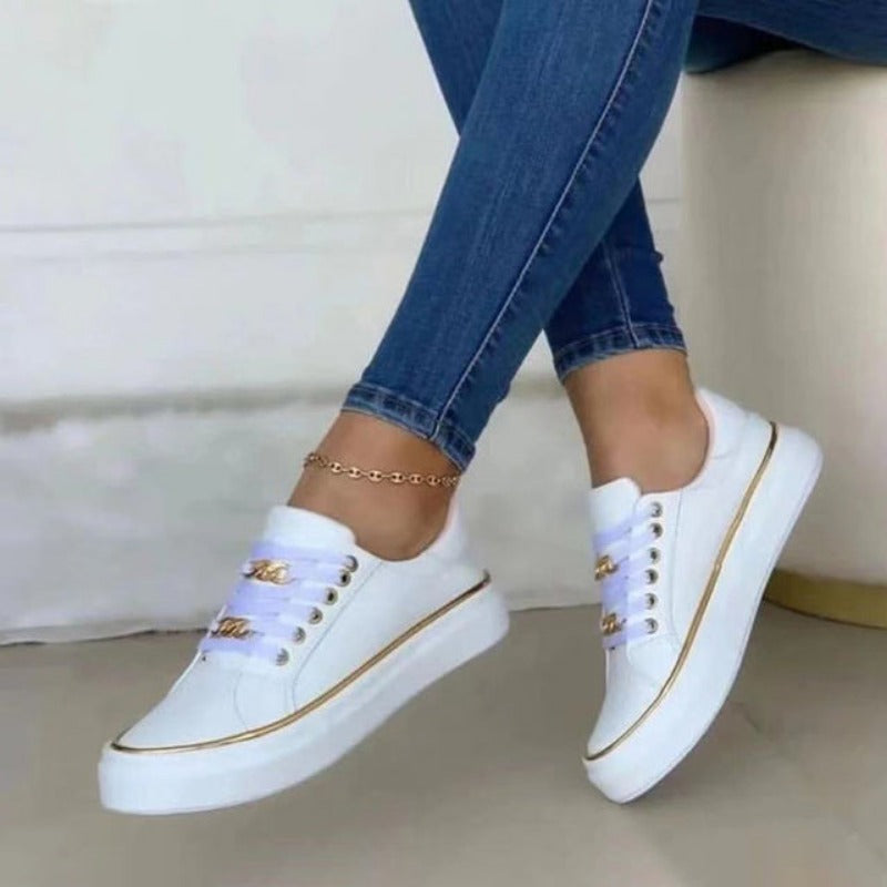 Brylee | Womens Casual Platform Sneakers With Gold Chain Detail and Lace Up Fit