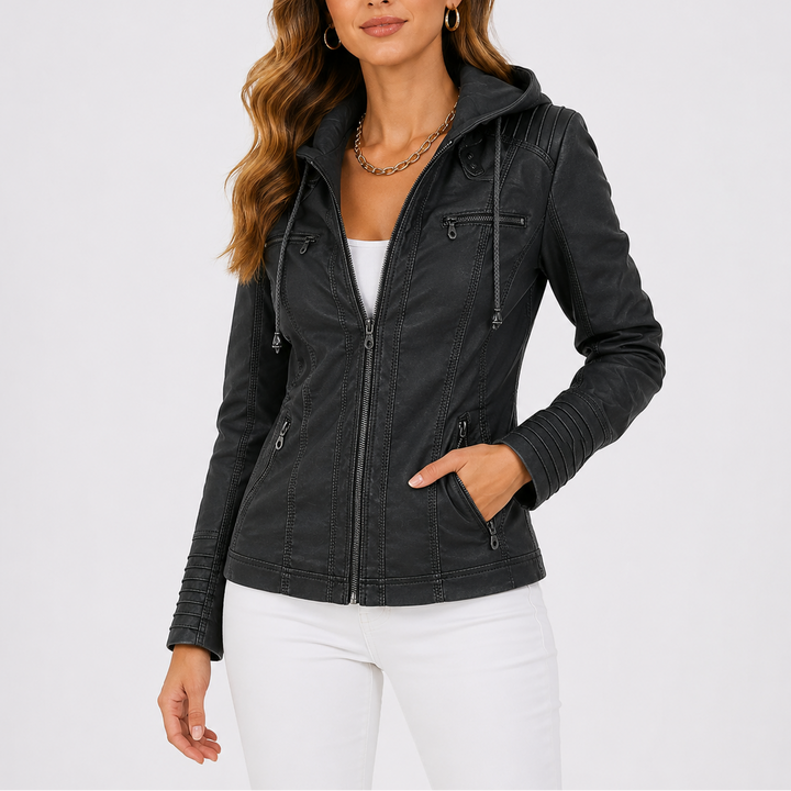 Amy | Women’s Hooded Zip Biker Jacket