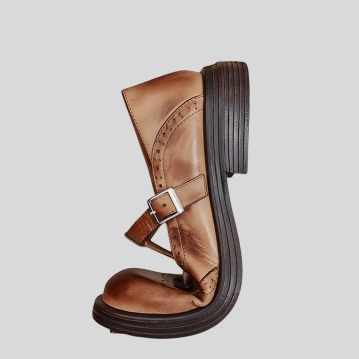 Athena | Womens Smart Mary Jane Shoes With Brogue Detail and Buckle Strap