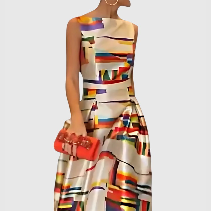 Prism | Women's Multicolor Satin Abstract Colorblock Sleeveless Maxi Dress Carol & Margaret Wilmington