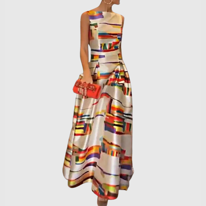 Prism | Women's Multicolor Satin Abstract Colorblock Sleeveless Maxi Dress Carol & Margaret Wilmington