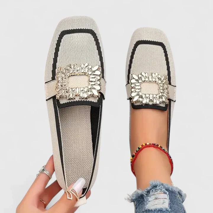 Priya | Women's Breathable Rhinestone Buckle Knit Flats Carol & Margaret Wilmington