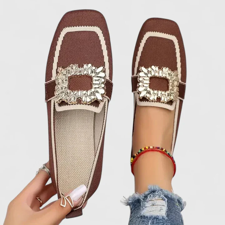 Priya | Women's Breathable Rhinestone Buckle Knit Flats Carol & Margaret Wilmington