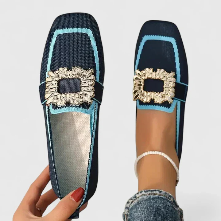 Priya | Women's Breathable Rhinestone Buckle Knit Flats Carol & Margaret Wilmington