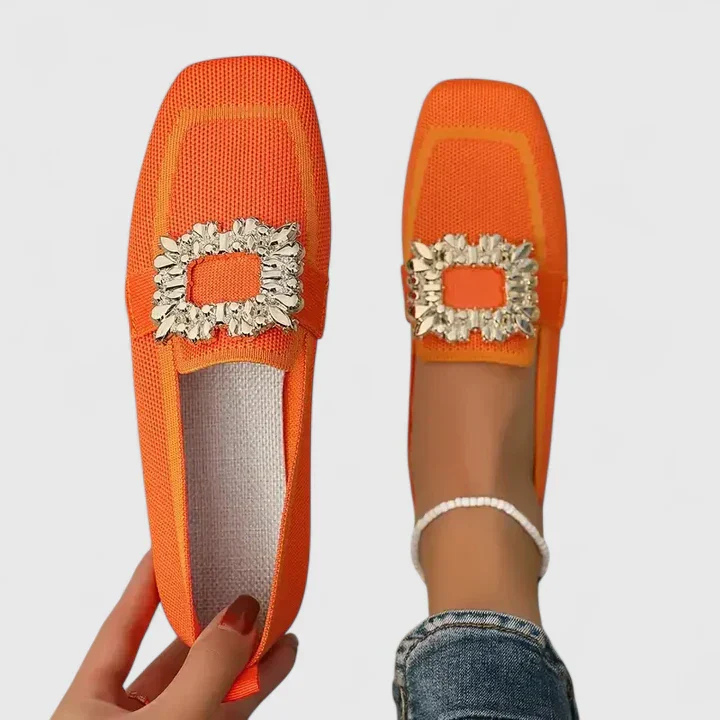 Priya | Women's Breathable Rhinestone Buckle Knit Flats Carol & Margaret Wilmington
