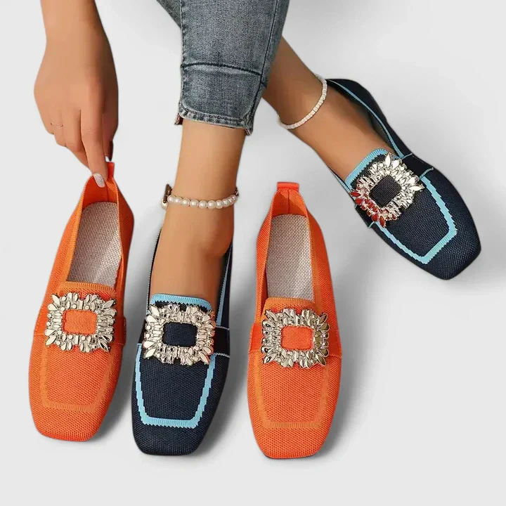 Priya | Women's Breathable Rhinestone Buckle Knit Flats Carol & Margaret Wilmington