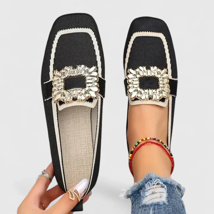 Priya | Women's Breathable Rhinestone Buckle Knit Flats Carol & Margaret Wilmington