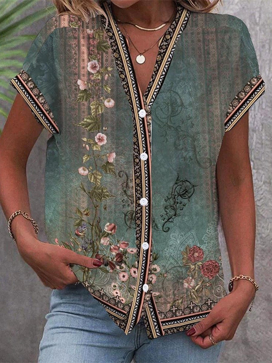 Priya | Women's Lightweight Boho Floral V-Neck Blouse Carol & Margaret Wilmington