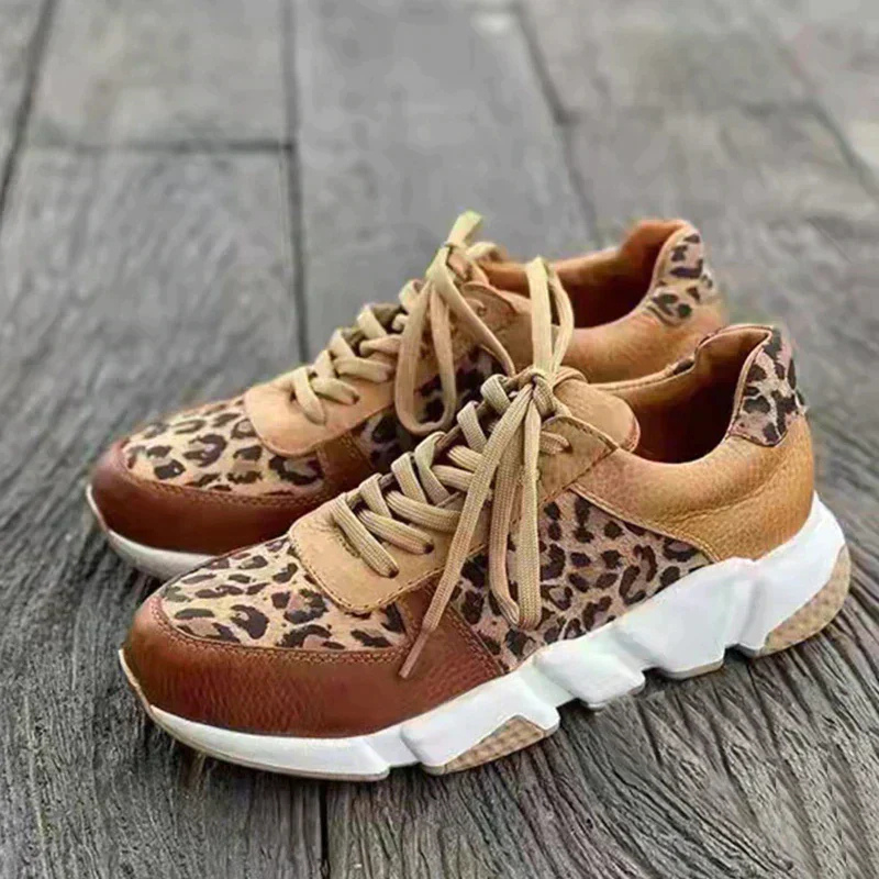 Rayne | Women's Brown Leather Leopard Print Lace-Up Chunky Sneakers Carol & Margaret Wilmington