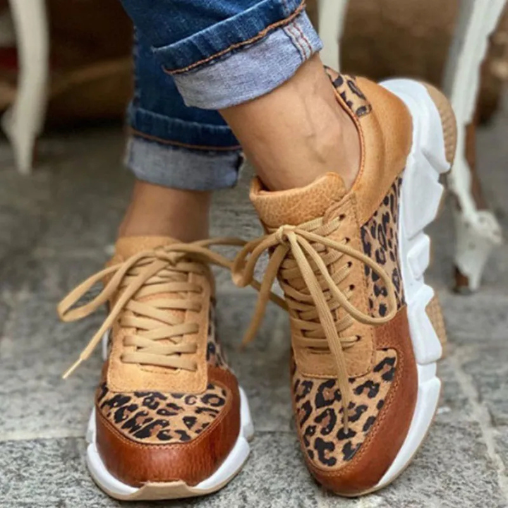 Rayne | Women's Brown Leather Leopard Print Lace-Up Chunky Sneakers Carol & Margaret Wilmington