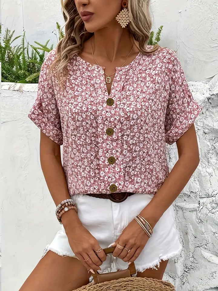 Remi | Women's Cotton Ditsy Floral Button-Front Blouse Carol & Margaret Wilmington