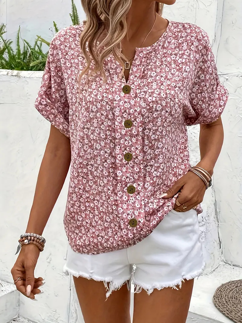 Remi | Women's Cotton Ditsy Floral Button-Front Blouse Carol & Margaret Wilmington