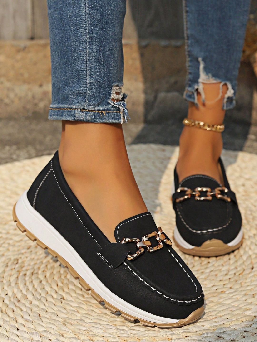Remi | Women's Suede Chain Detail Platform Slip-On Loafers Carol & Margaret Wilmington