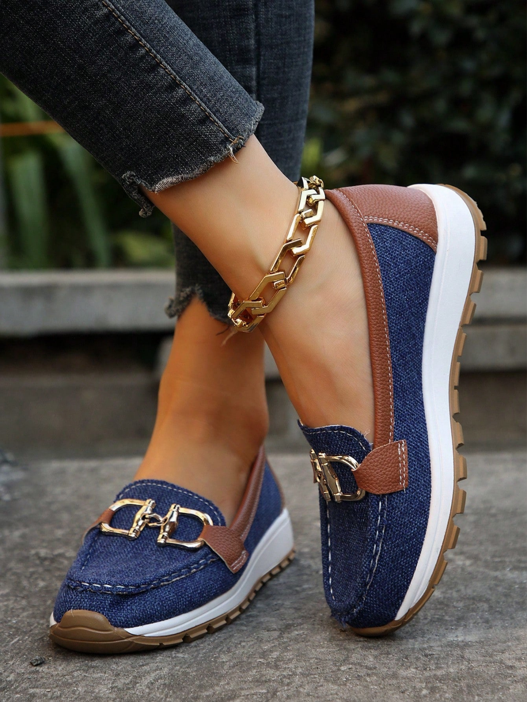 Remi | Women's Suede Chain Detail Platform Slip-On Loafers Carol & Margaret Wilmington