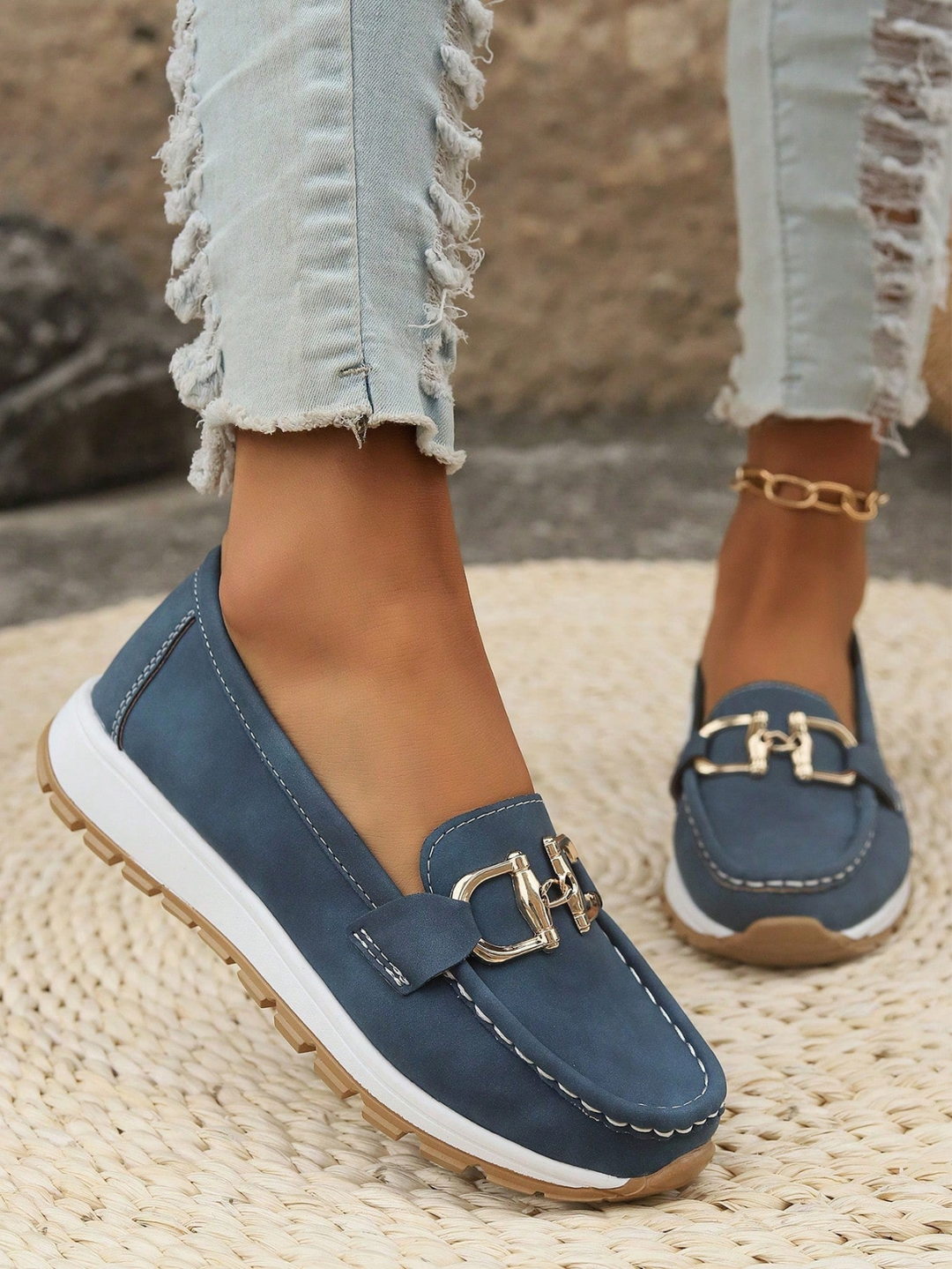 Remi | Women's Suede Chain Detail Platform Slip-On Loafers Carol & Margaret Wilmington