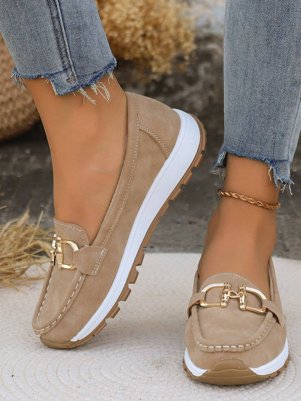Remi | Women's Suede Chain Detail Platform Slip-On Loafers Carol & Margaret Wilmington