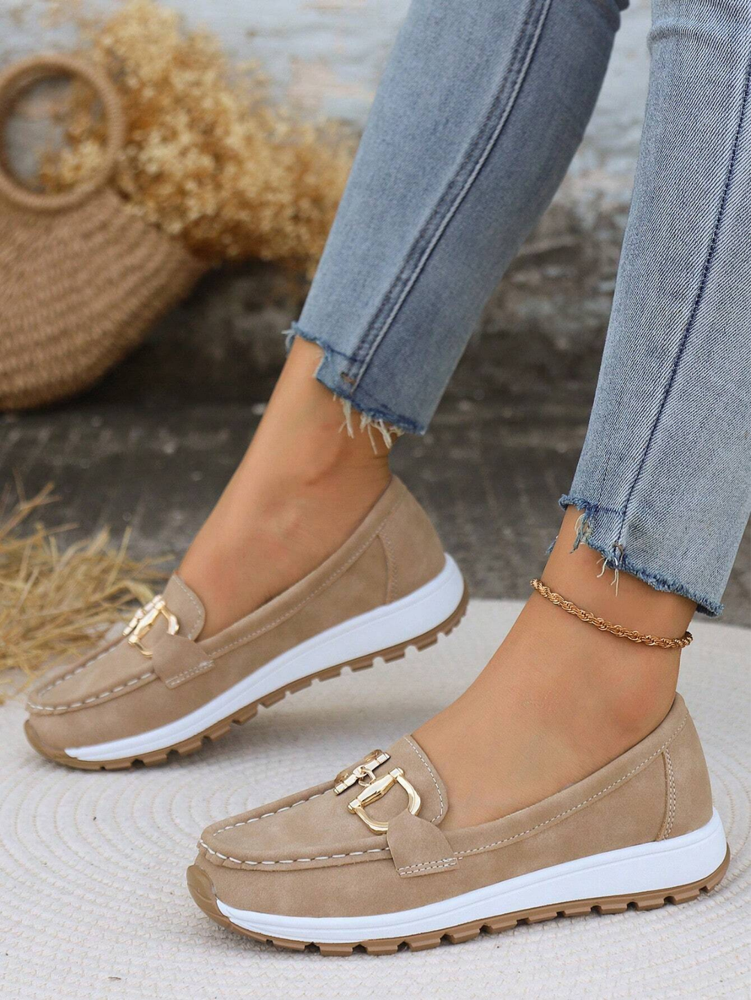 Remi | Women's Suede Chain Detail Platform Slip-On Loafers Carol & Margaret Wilmington