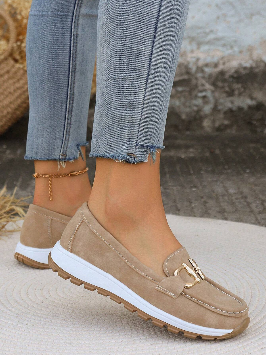 Remi | Women's Suede Chain Detail Platform Slip-On Loafers Carol & Margaret Wilmington