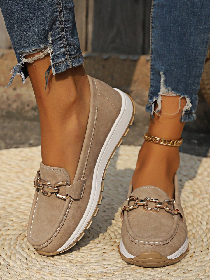 Remi | Women's Suede Chain Detail Platform Slip-On Loafers Carol & Margaret Wilmington