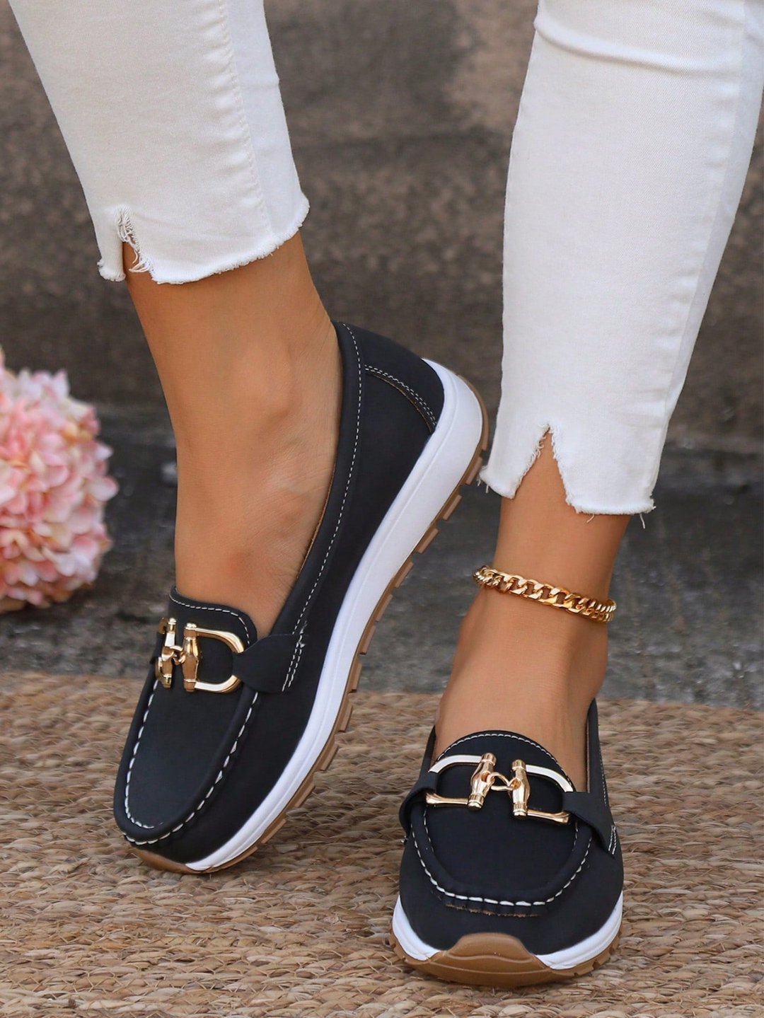 Remi | Women's Suede Chain Detail Platform Slip-On Loafers Carol & Margaret Wilmington