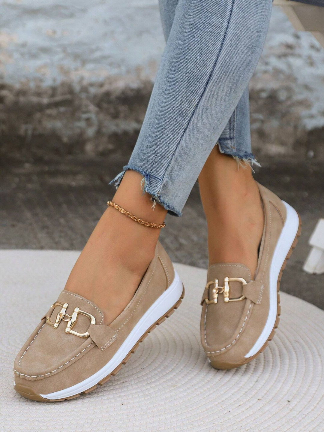 Remi | Women's Suede Chain Detail Platform Slip-On Loafers Carol & Margaret Wilmington