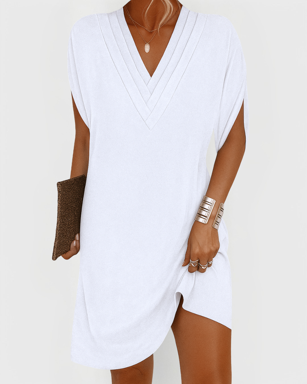 Reva | Women's Stretch V-Neck Split Sleeve Mini Dress Carol & Margaret Wilmington