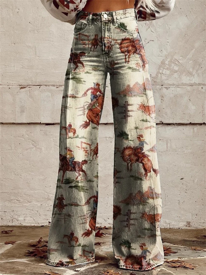 Ria | Women's Denim Western Print High-Waist Wide-Leg Pants Carol & Margaret Wilmington