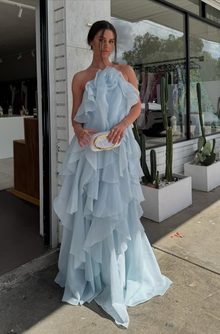 Rosalind | Women's Chiffon Tiered Ruffle Halter Neck Maxi Dress Carol & Margaret Wilmington