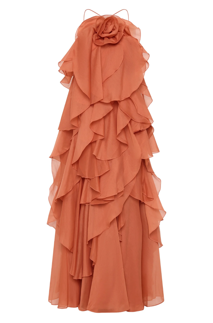 Rosalind | Women's Chiffon Tiered Ruffle Halter Neck Maxi Dress Carol & Margaret Wilmington