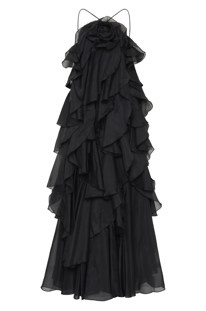 Rosalind | Women's Chiffon Tiered Ruffle Halter Neck Maxi Dress Carol & Margaret Wilmington
