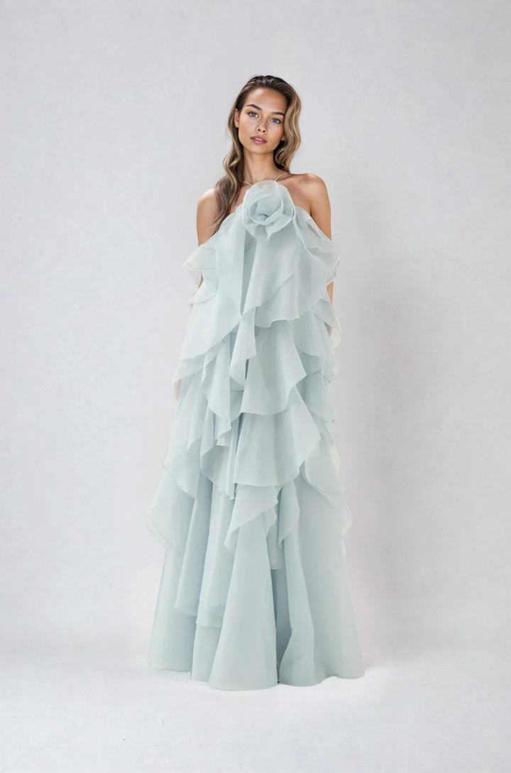 Rosalind | Women's Chiffon Tiered Ruffle Halter Neck Maxi Dress Carol & Margaret Wilmington