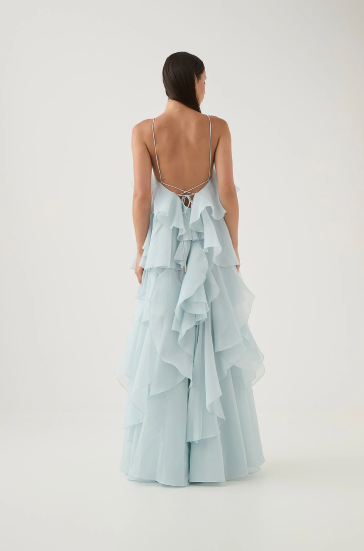 Rosalind | Women's Chiffon Tiered Ruffle Halter Neck Maxi Dress Carol & Margaret Wilmington