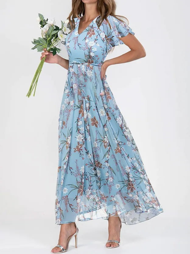 Rosette | Women's Elegant Chiffon Floral Flutter Maxi Carol & Margaret Wilmington