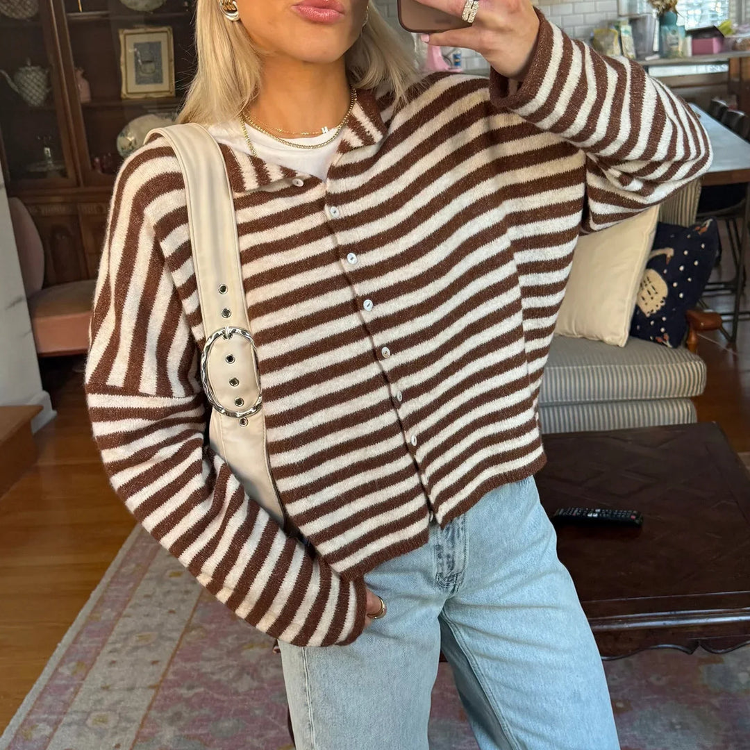 Monica | Women's Striped Button Front Knit Cardigan