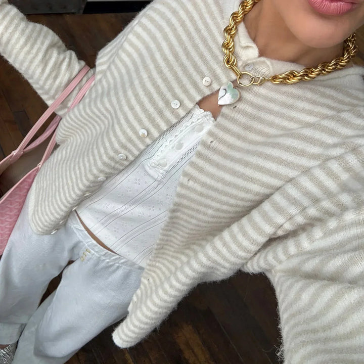 Monica | Women's Striped Button Front Knit Cardigan