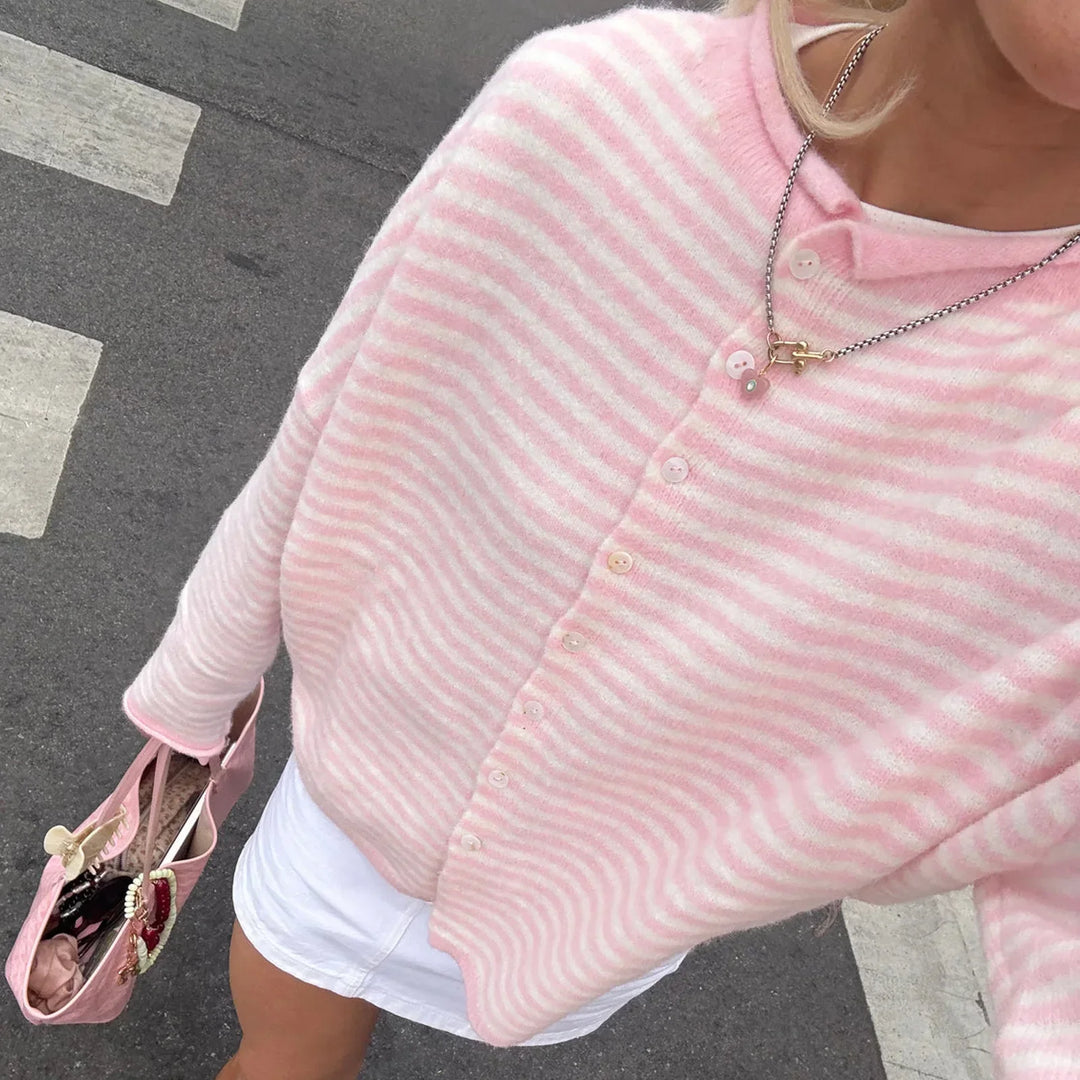 Monica | Women's Striped Button Front Knit Cardigan