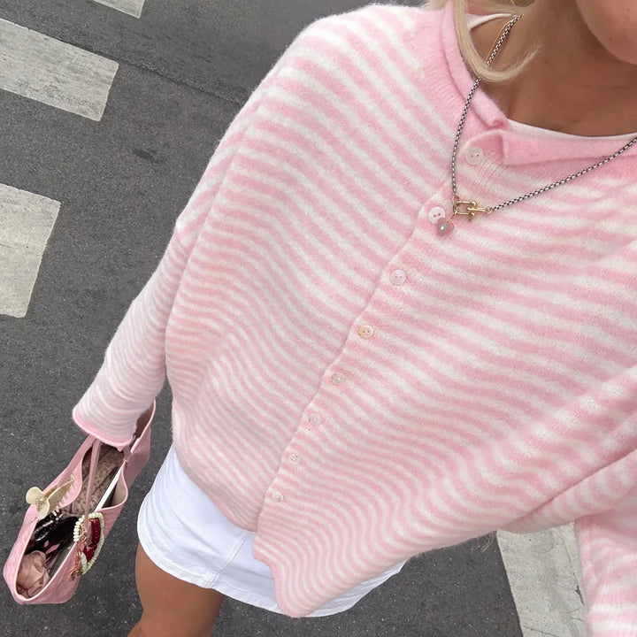 Monica | Women's Striped Button Front Knit Cardigan