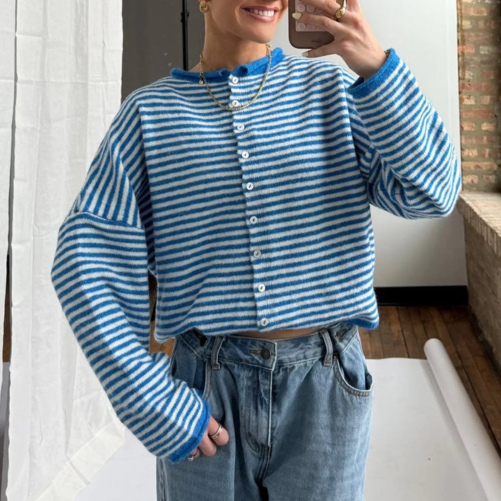 Monica | Women's Striped Button Front Knit Cardigan