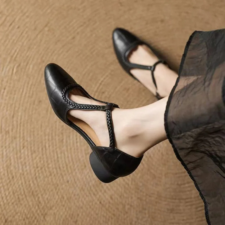Roslyn | Women's Leather Braided Cutout Low Block Heel Mary Jane Carol & Margaret Wilmington