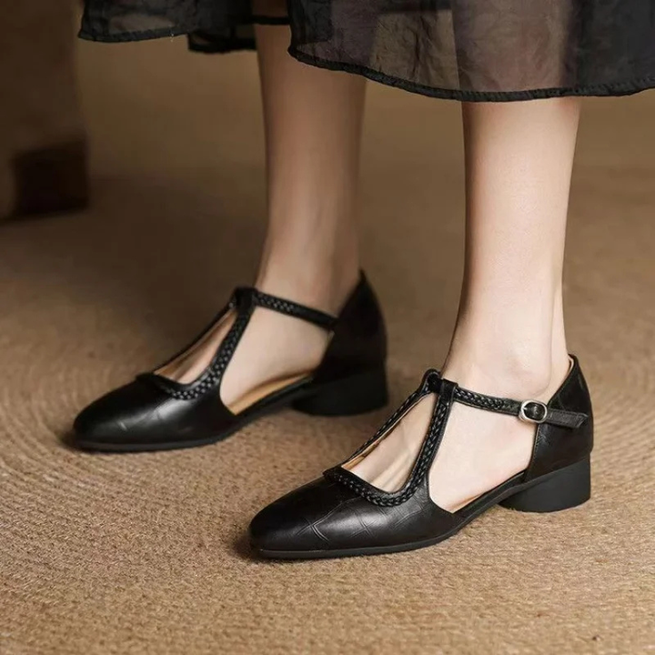 Roslyn | Women's Leather Braided Cutout Low Block Heel Mary Jane Carol & Margaret Wilmington