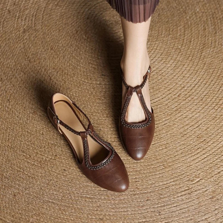 Roslyn | Women's Leather Braided Cutout Low Block Heel Mary Jane Carol & Margaret Wilmington