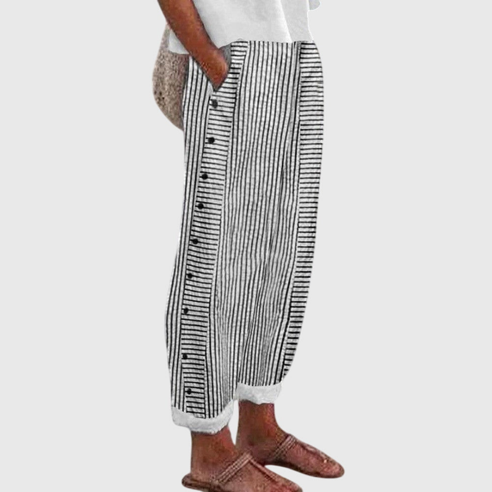 Rowan | Women's Cotton Striped Button-Side Straight-Leg Pants Carol & Margaret Wilmington
