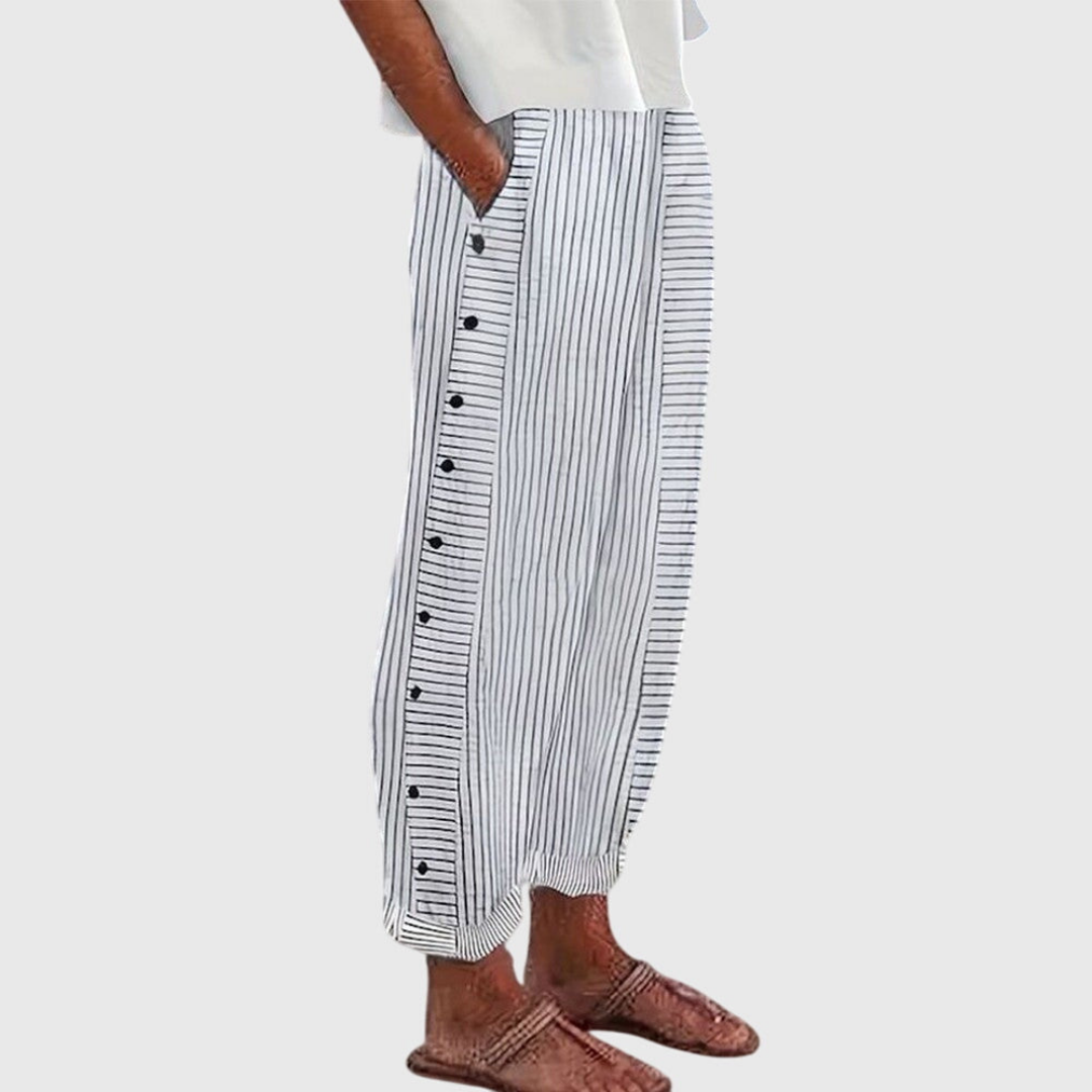 Rowan | Women's Cotton Striped Button-Side Straight-Leg Pants Carol & Margaret Wilmington